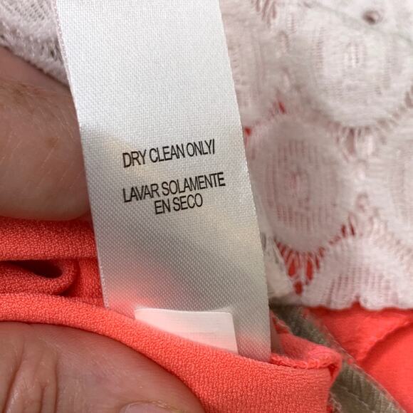 Sandra Darren neon coral white beige lace sheath - Picture 13 of 14